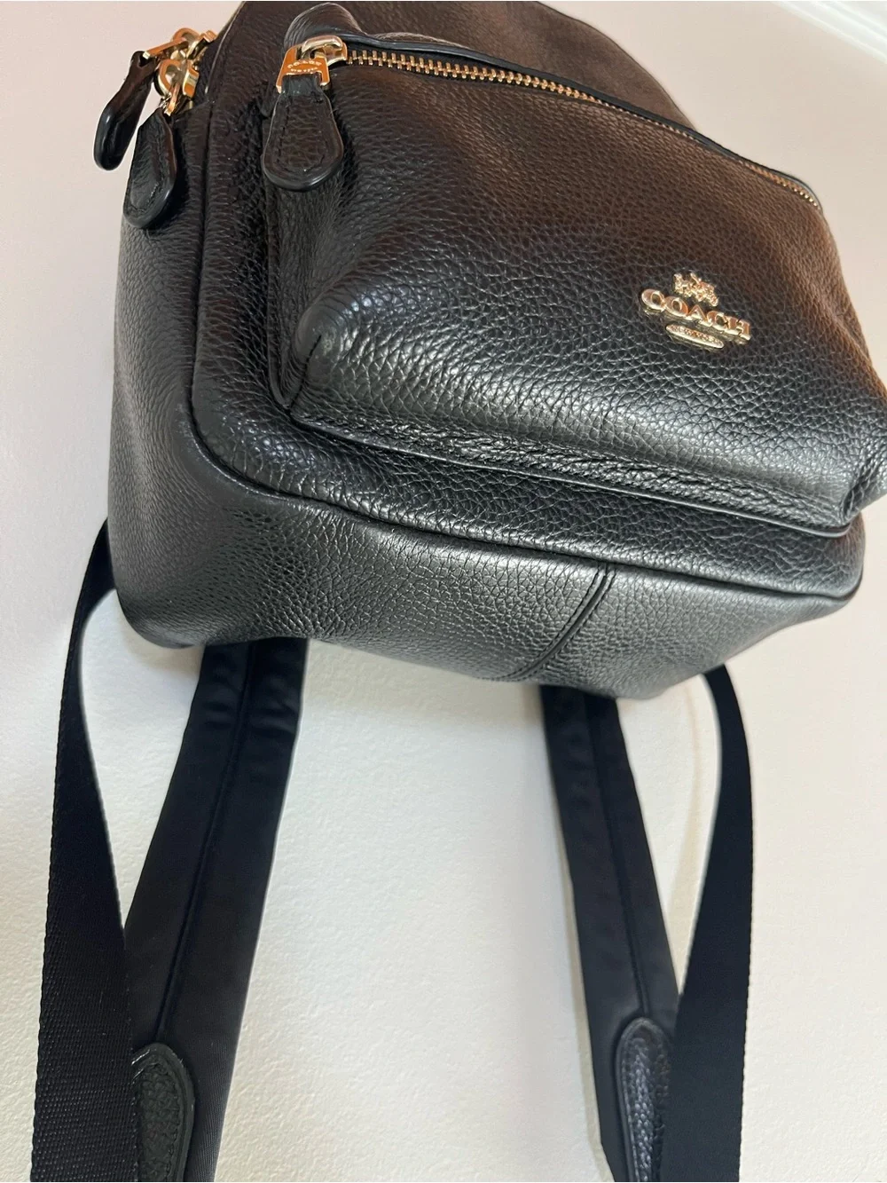 Coach Charlie Mini Backpack Black Pebbled Leather